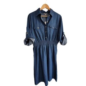 MPH Collection Denim Dress Plus Size 1X Classic Style Preppy Basic Casual NWT